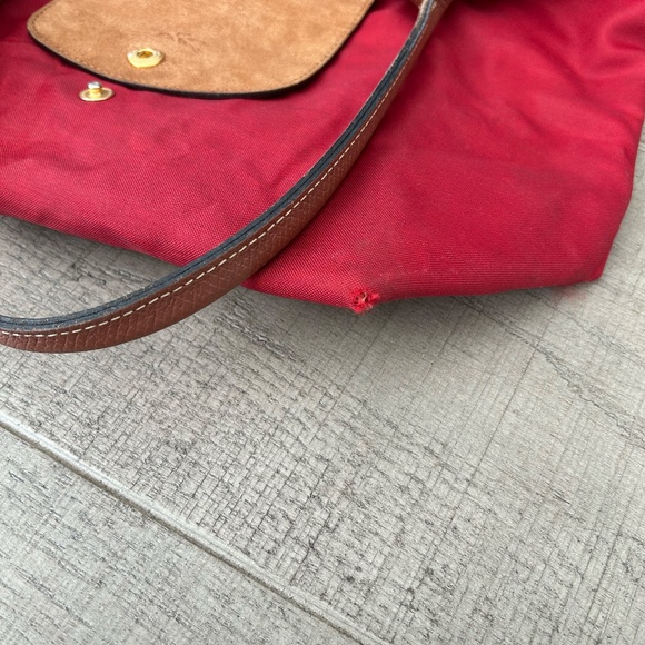 Longchamp Le Pliage Small Satchel Bag – Red/Leather Trim - Picture 6 of 8